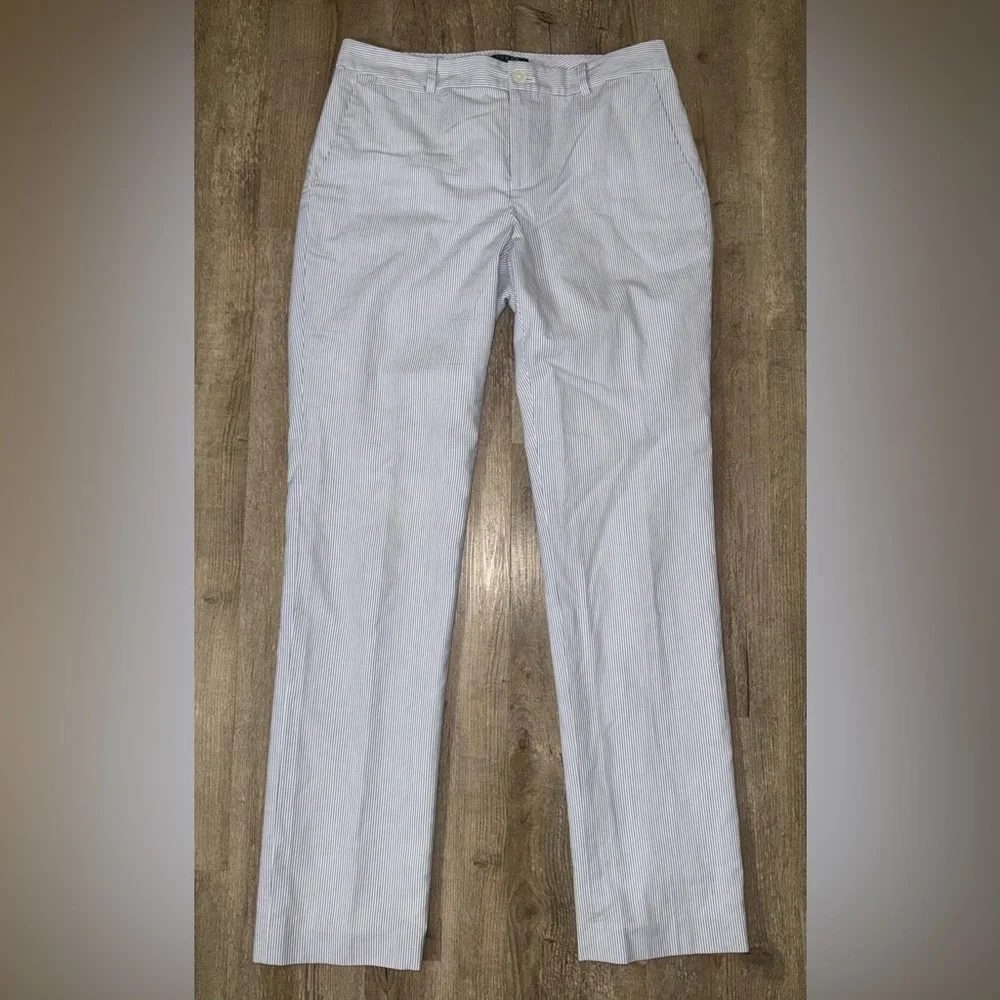 Lauren Ralph Lauren Edita Seersucker Blue White Stripe Pants, Size 6